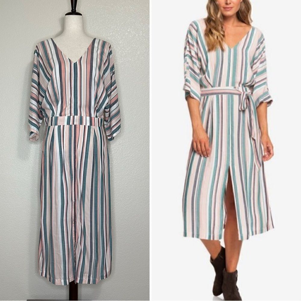 NWOT Roxy Run the Road 3/4 Sleeve Midi Dress, Sz Large